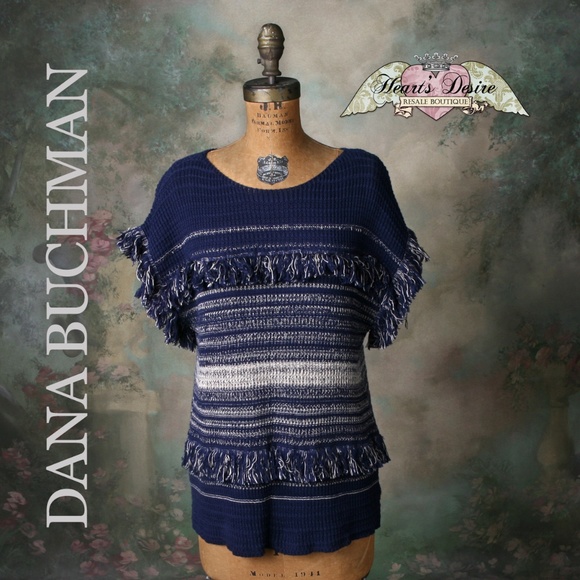 Dana Buchman Banded Short Sleeve Sweater Fringe LG - Picture 1 of 6